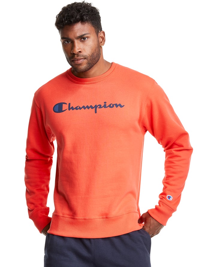 Sudadera Champion Hombre - Powerblend Fleece Crew Script Logo ( Naranjas ) 6527849-BH